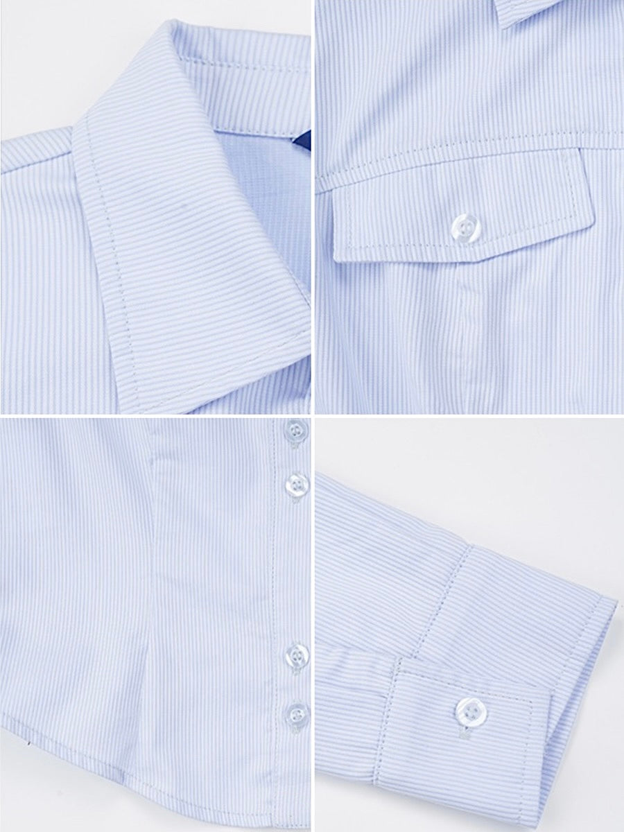 Korean Preppy Style Blue Striped Shirt Crop Top-ntbhshop