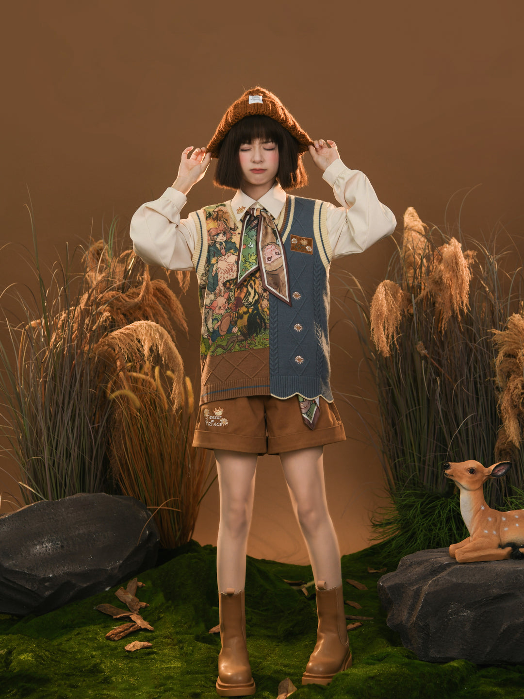 Forest Prince Artistic Knit Vest, Shirt, Shorts & Scarf-ntbhshop