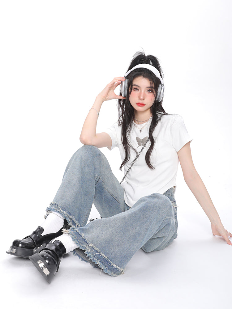 Butterfly Irregular Short Sleeve Tops-ntbhshop