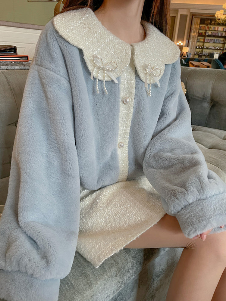 Haneul Cropped Fleece Jacket & Tweed Skirt-ntbhshop