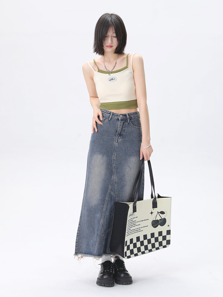 Retro Color Contrast Faux Two-Piece Suspenders-ntbhshop