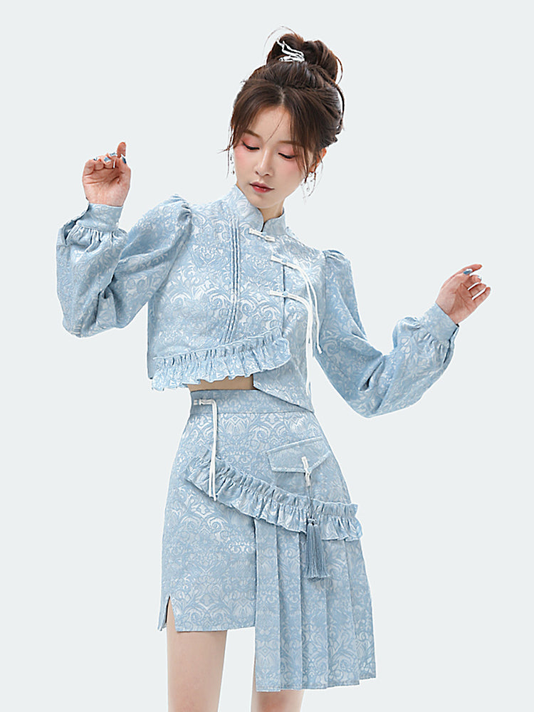 Lán Cheongsam Crop Top & Asymmetrical Skirt-ntbhshop