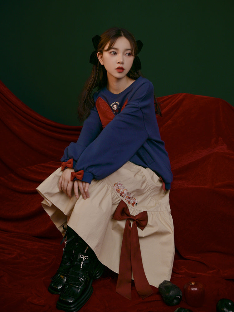 Snow White Sweatshirt & Asymmetrical Midi Skirt-ntbhshop