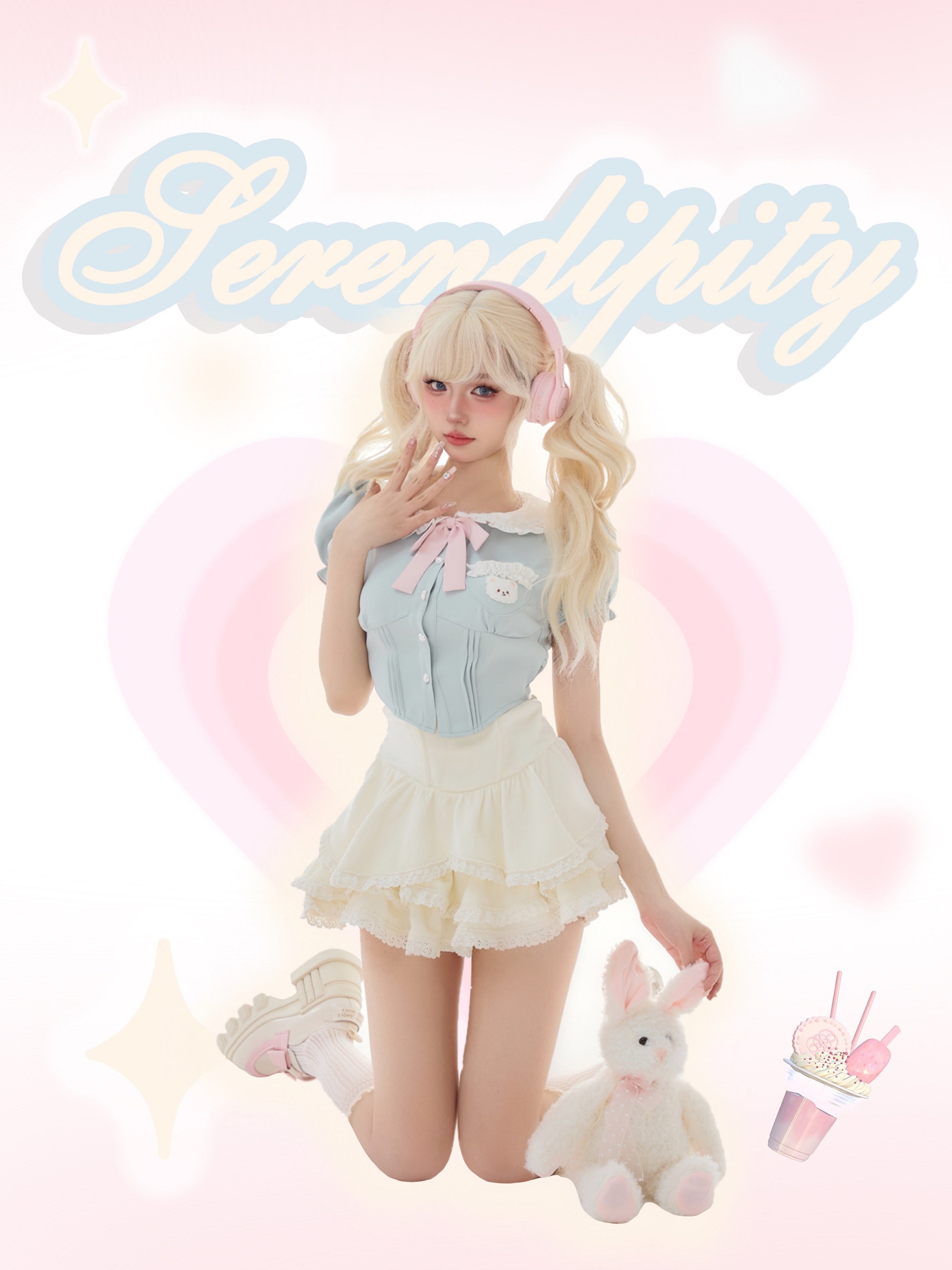 Cute Bear Ice Puff Sleeve Doll Collar Top-ntbhshop