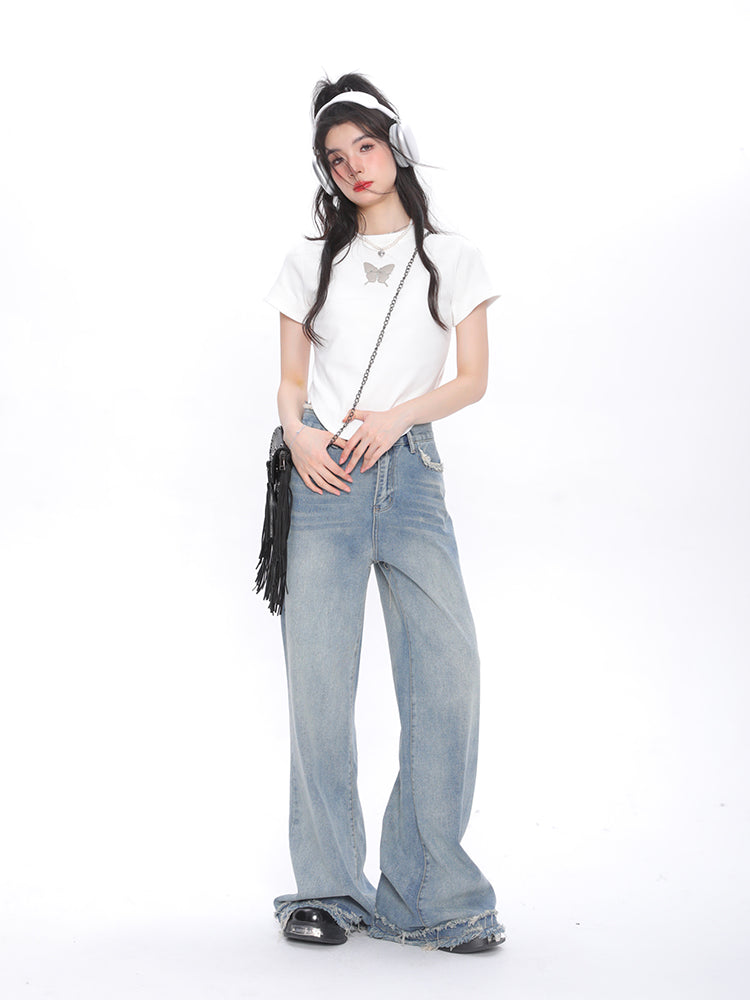 Butterfly Irregular Short Sleeve Tops-ntbhshop