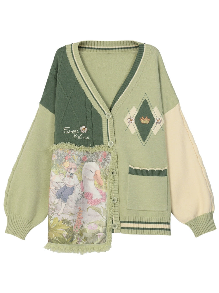 Forest Prince Healing Oil Painting Knitted Cardigan-ntbhshop