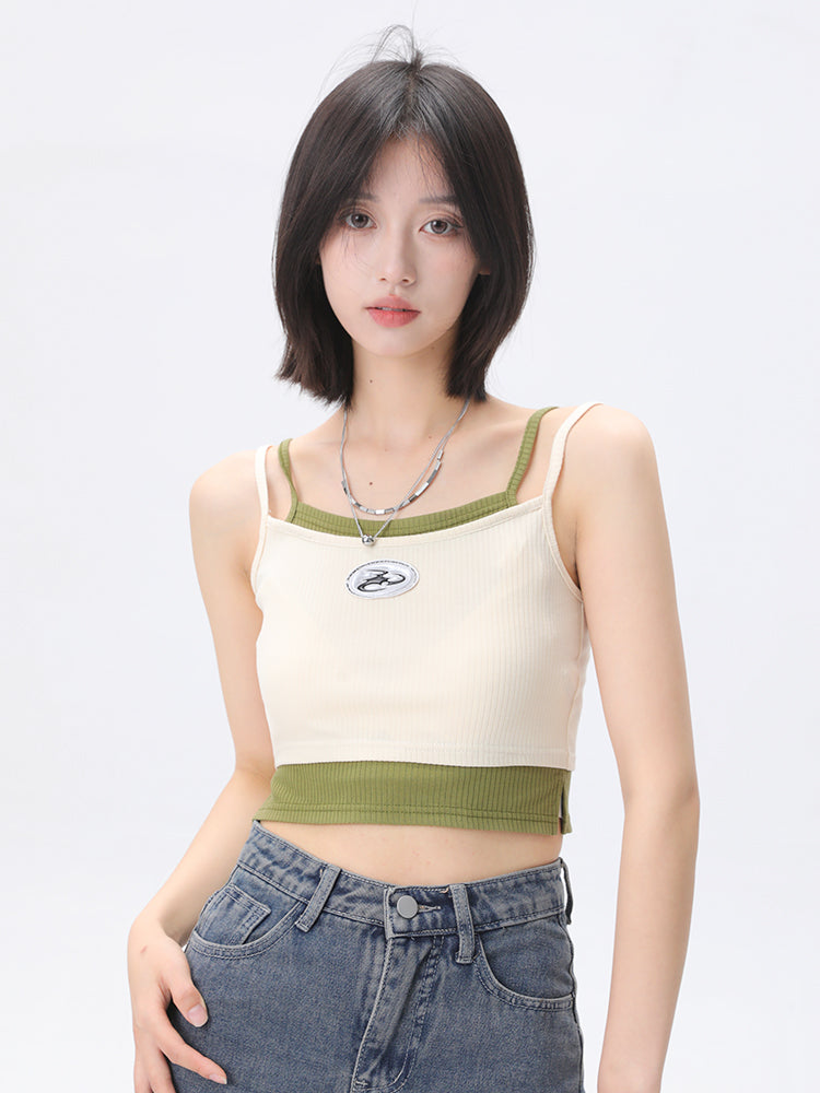 Retro Color Contrast Faux Two-Piece Suspenders-ntbhshop