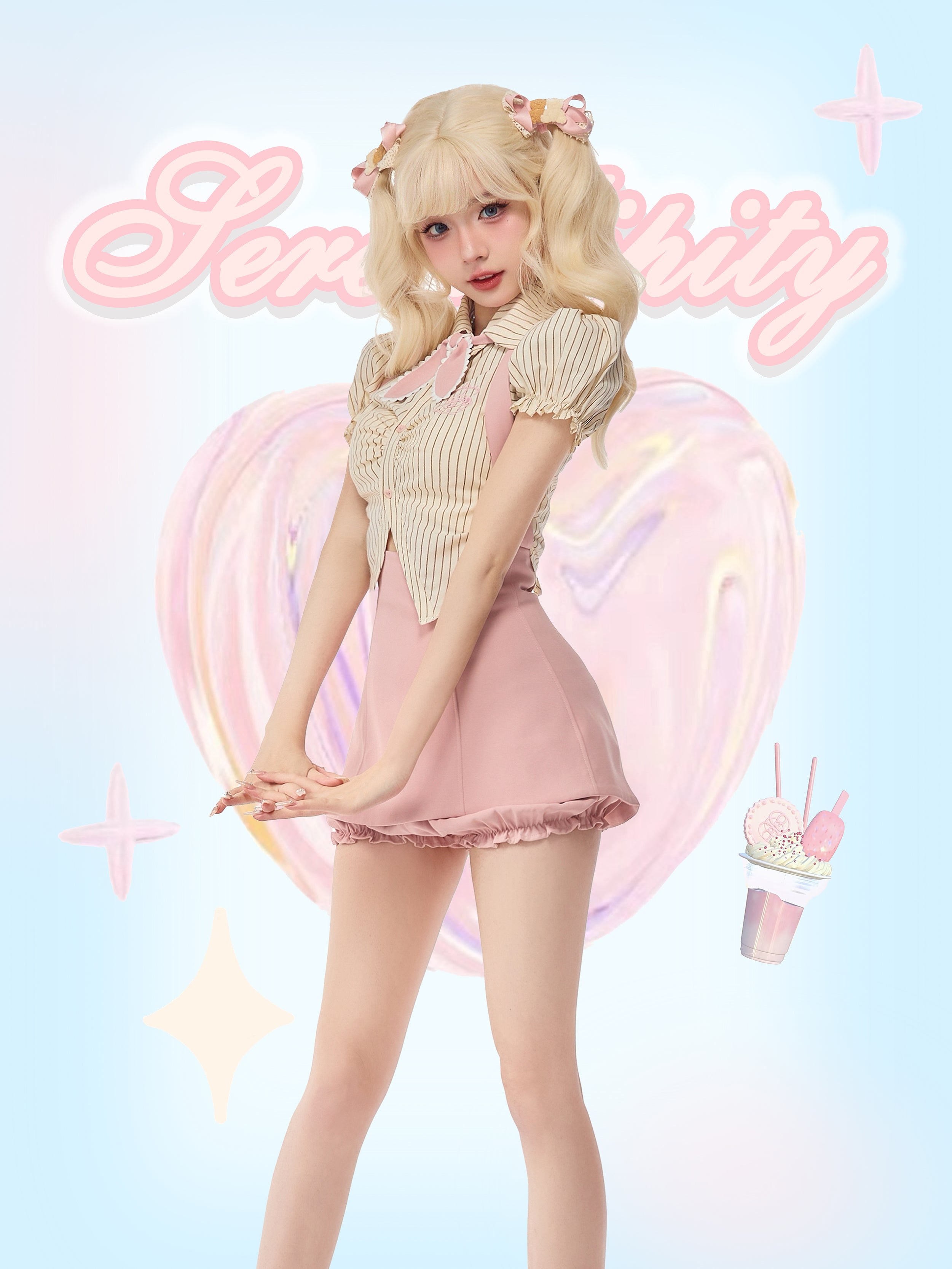Serendipity Rainy Skirt Pink Strap Short Skirt-ntbhshop