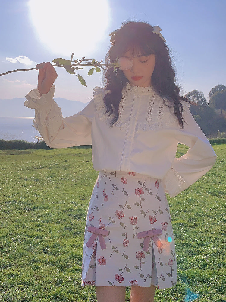 Rose Bouquet Jacquard Bowknot Skirt-ntbhshop
