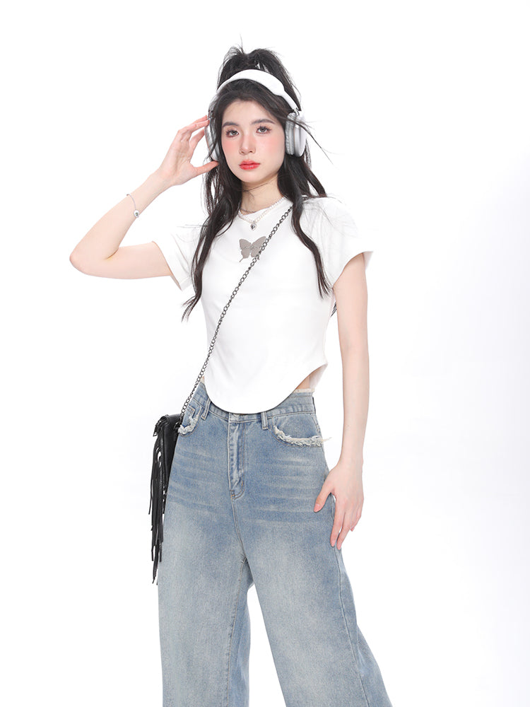 Butterfly Irregular Short Sleeve Tops-ntbhshop