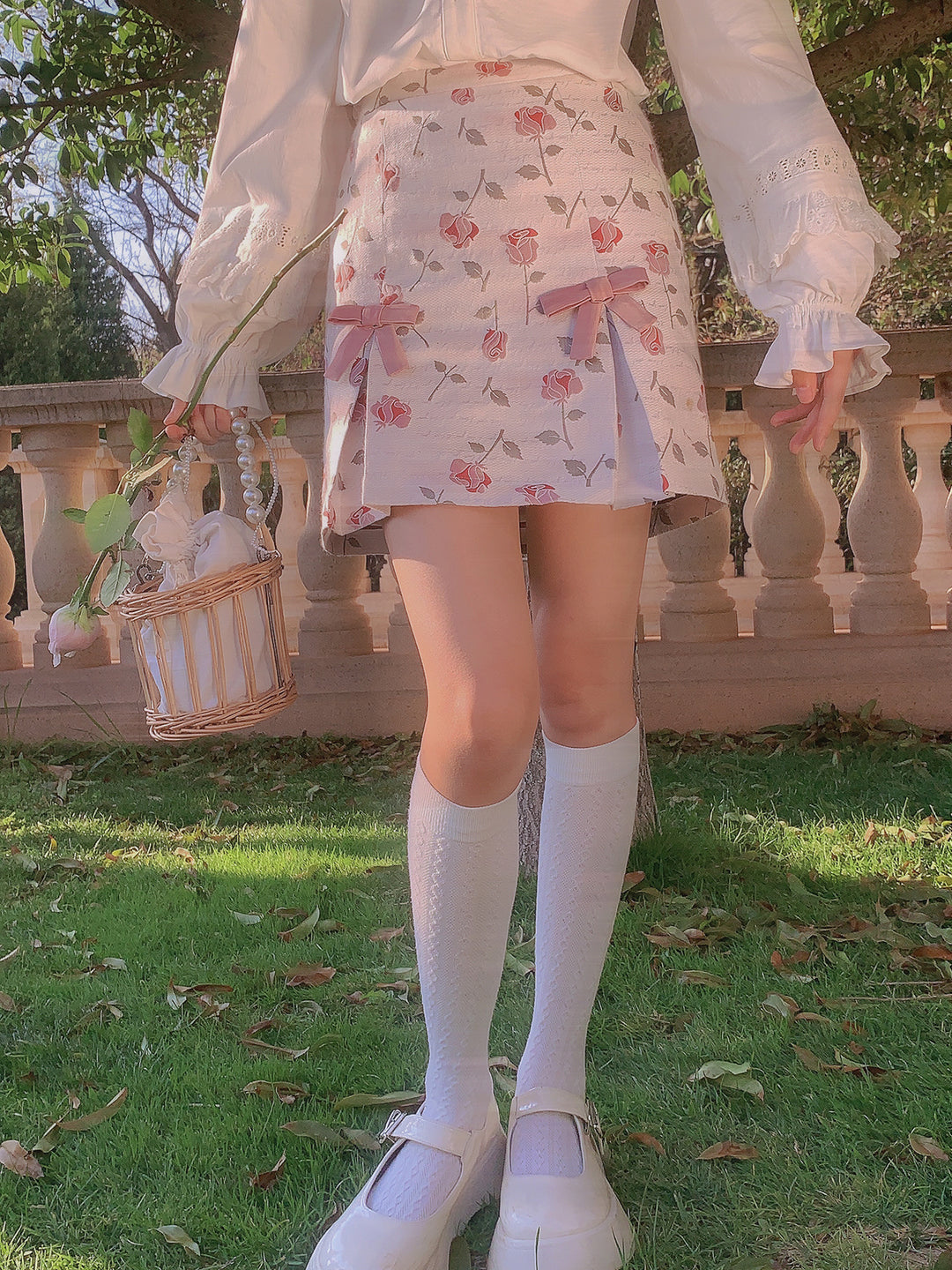 Rose Bouquet Jacquard Bowknot Skirt-ntbhshop