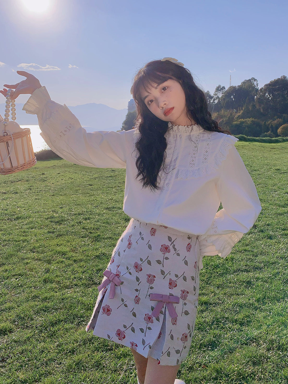 Rose Bouquet Jacquard Bowknot Skirt-ntbhshop