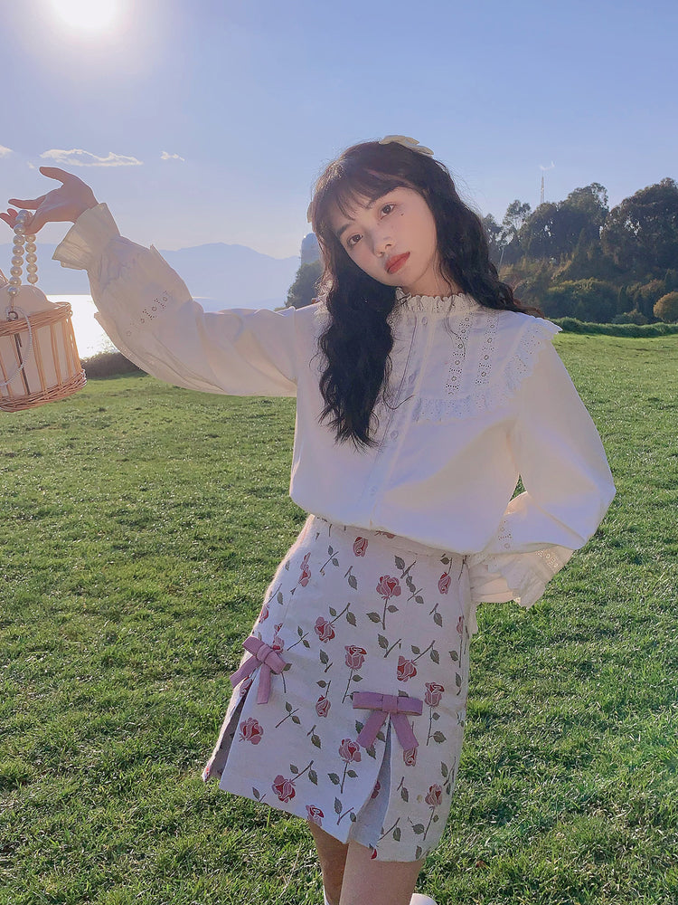 Rose Bouquet Jacquard Bowknot Skirt-ntbhshop