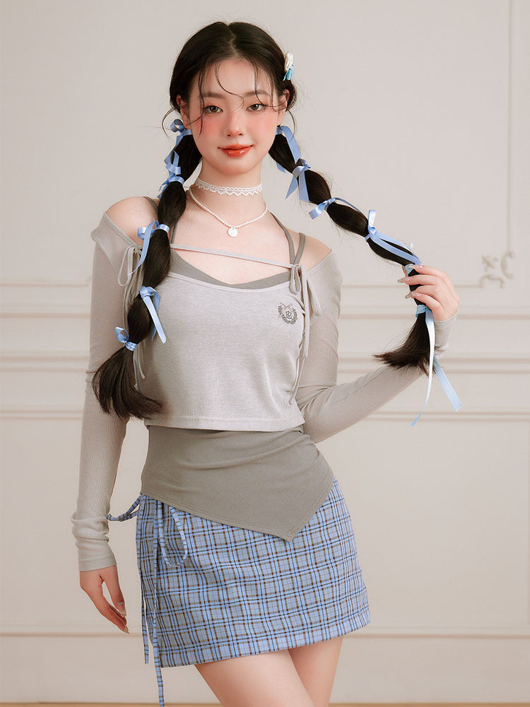 Balletcore Two-Piece Ribbed Crop Tops-ntbhshop