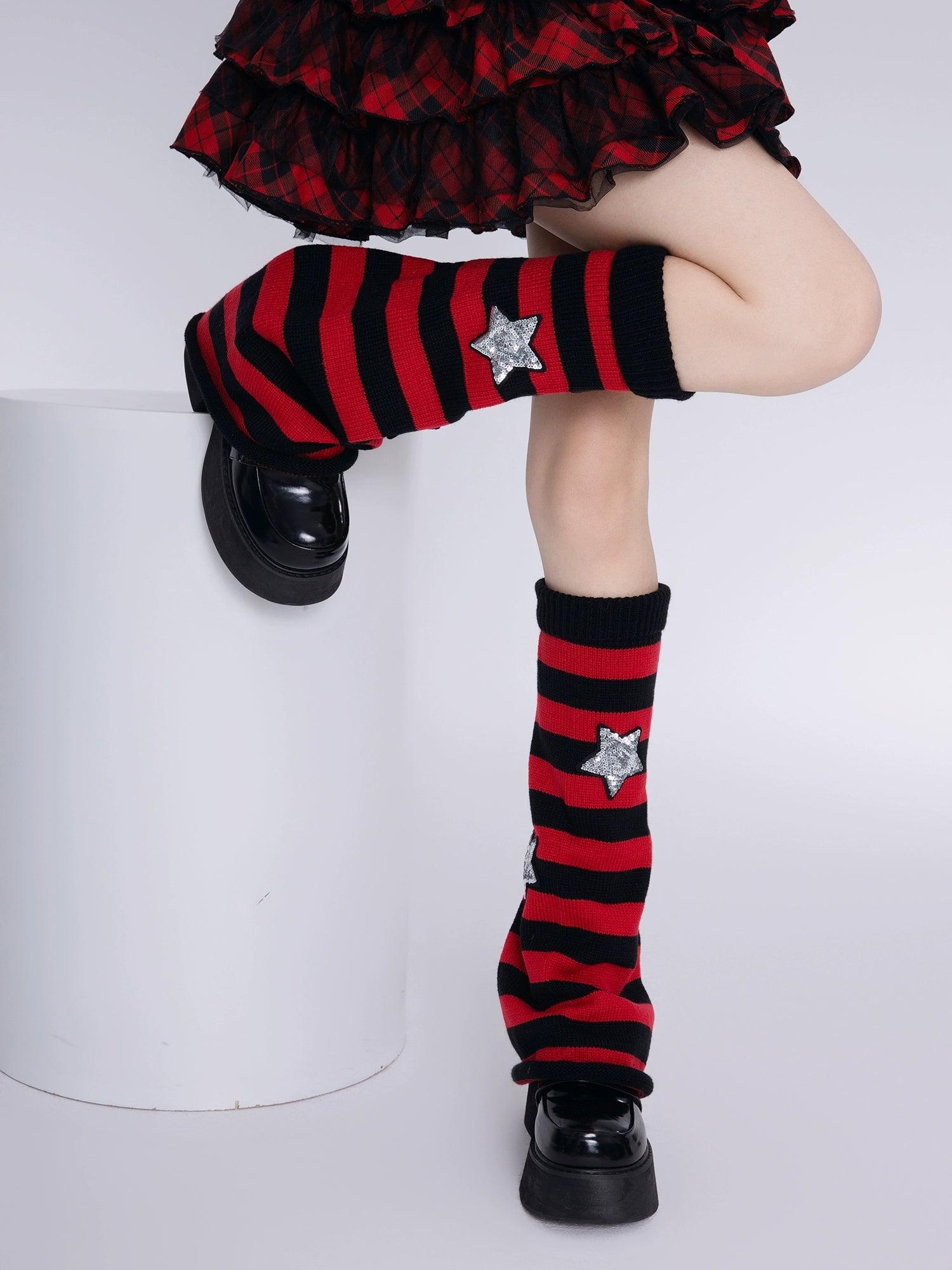 Y2K Noir Striped JK Uniform Leg Warmers-ntbhshop