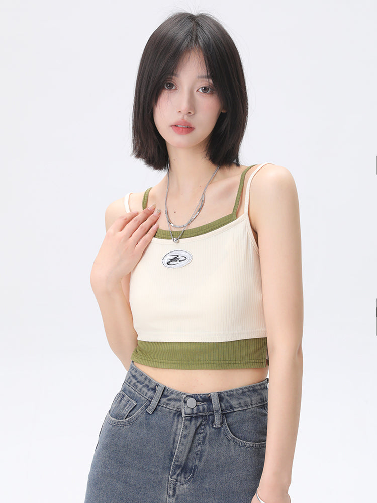 Retro Color Contrast Faux Two-Piece Suspenders-ntbhshop