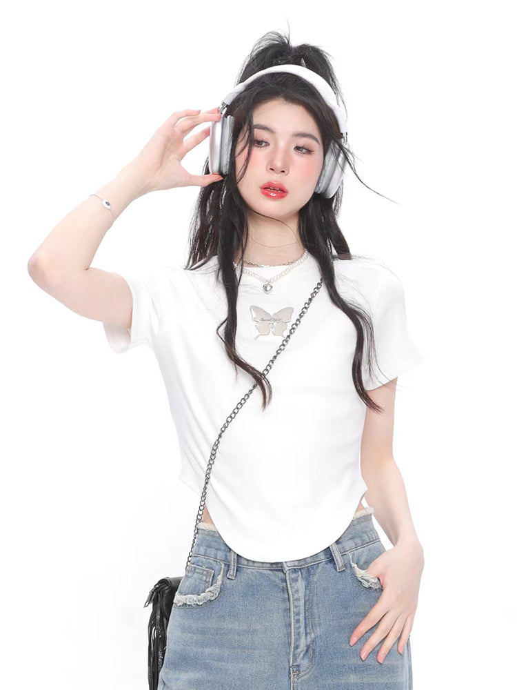 Butterfly Irregular Short Sleeve Tops-ntbhshop