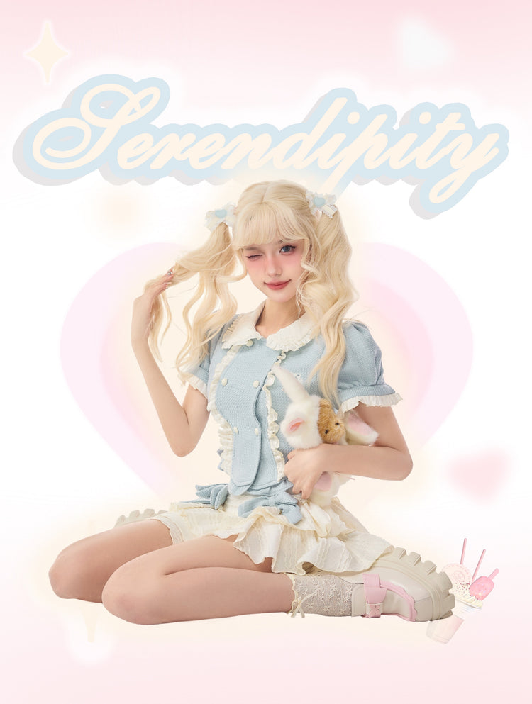 Serendipity Cream Baby Blue Textured Layer Skirt-ntbhshop