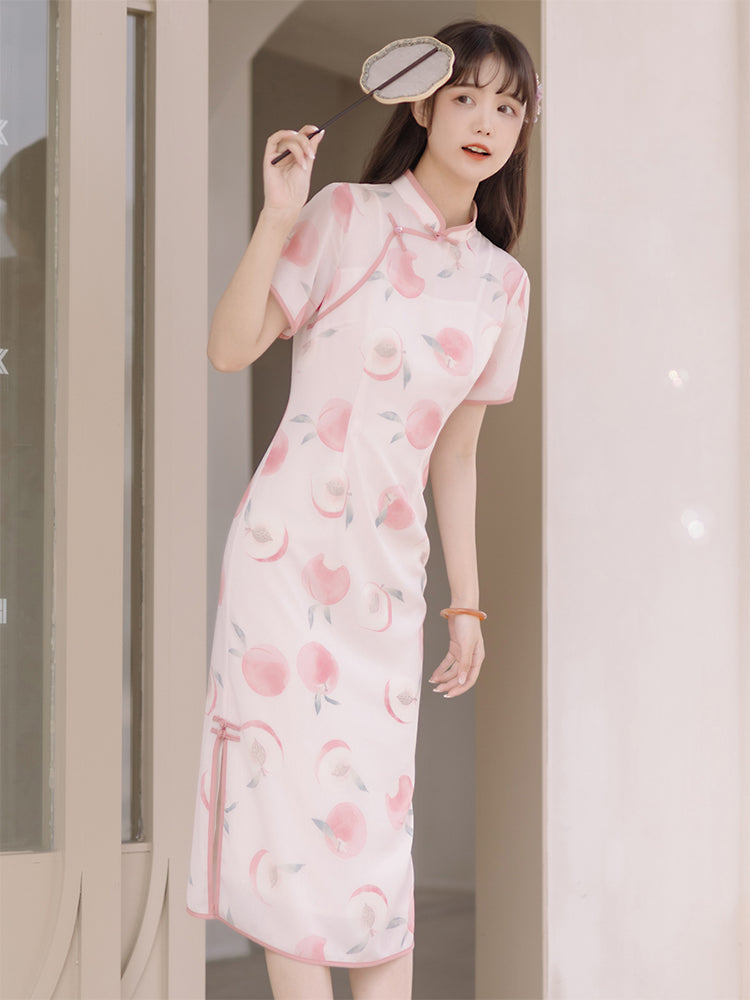Sweet Peach Cheongsam Dress-ntbhshop