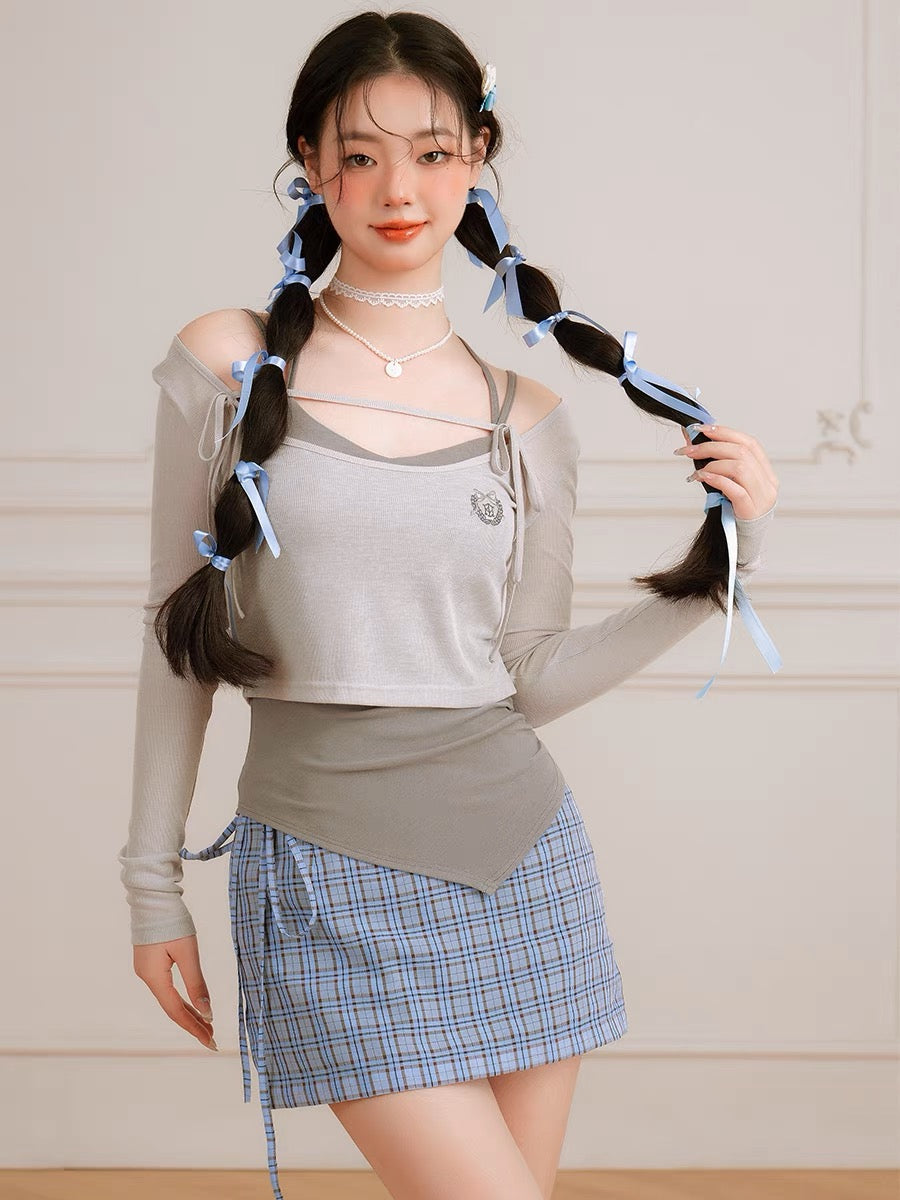 Plaid Dreamscape Skirts with Belts-ntbhshop