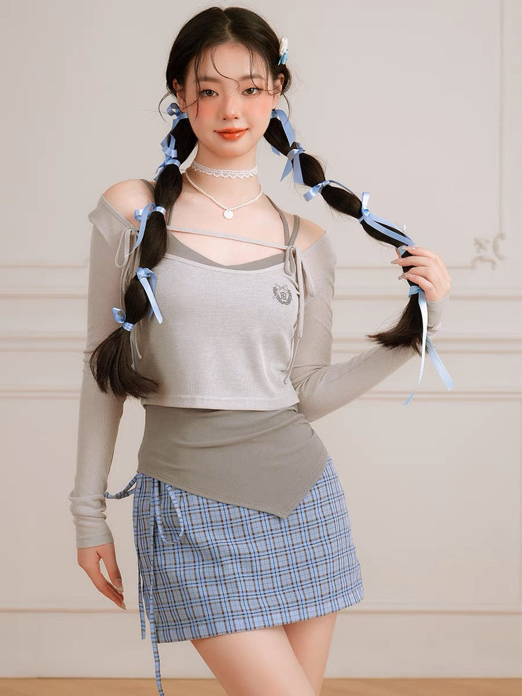 Plaid Dreamscape Skirts with Belts-ntbhshop