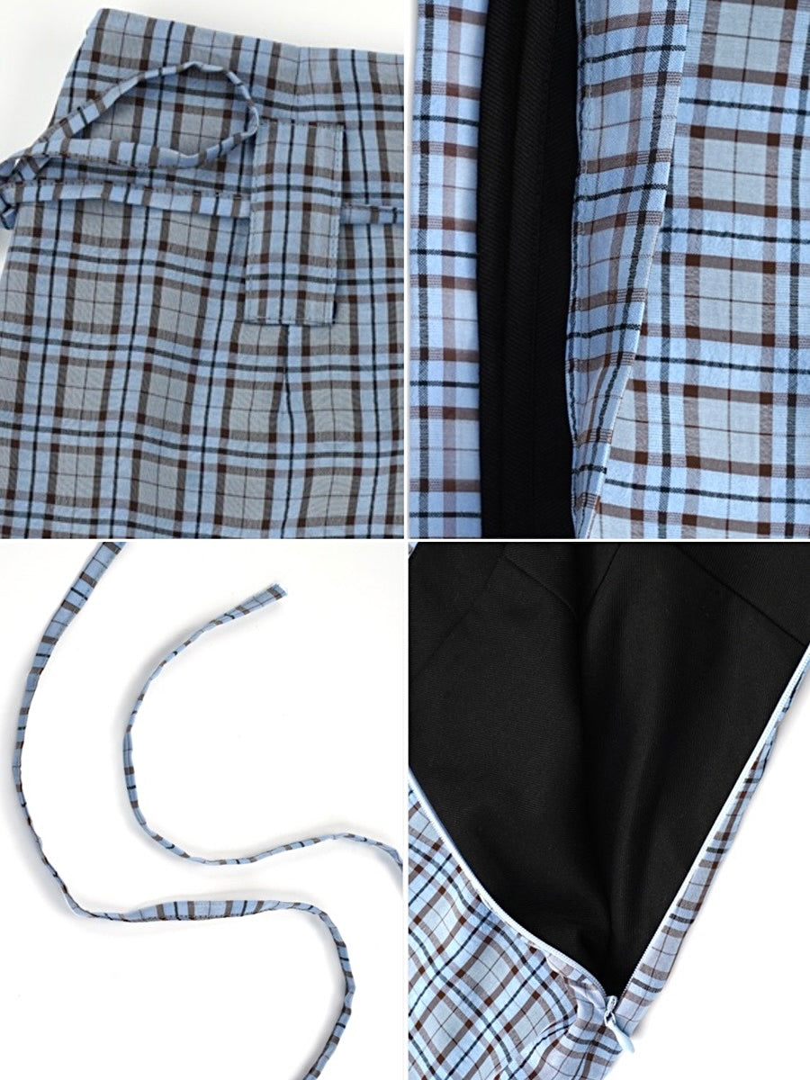 Plaid Dreamscape Skirts with Belts-ntbhshop
