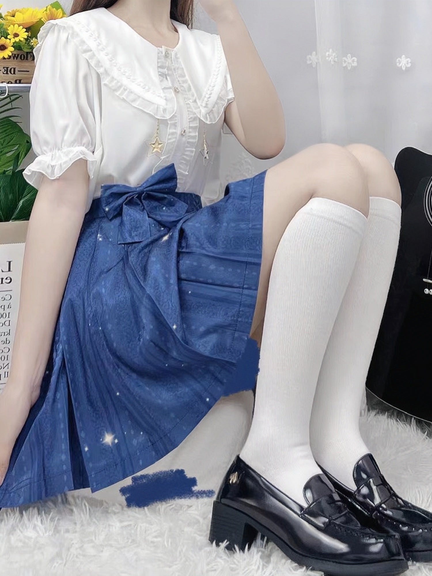 Stardust Floral Print JK Uniform Skirts-ntbhshop