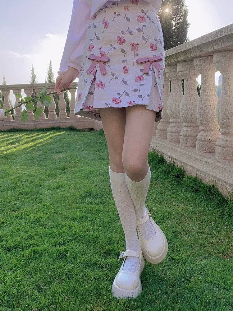 Rose Bouquet Jacquard Bowknot Skirt-ntbhshop