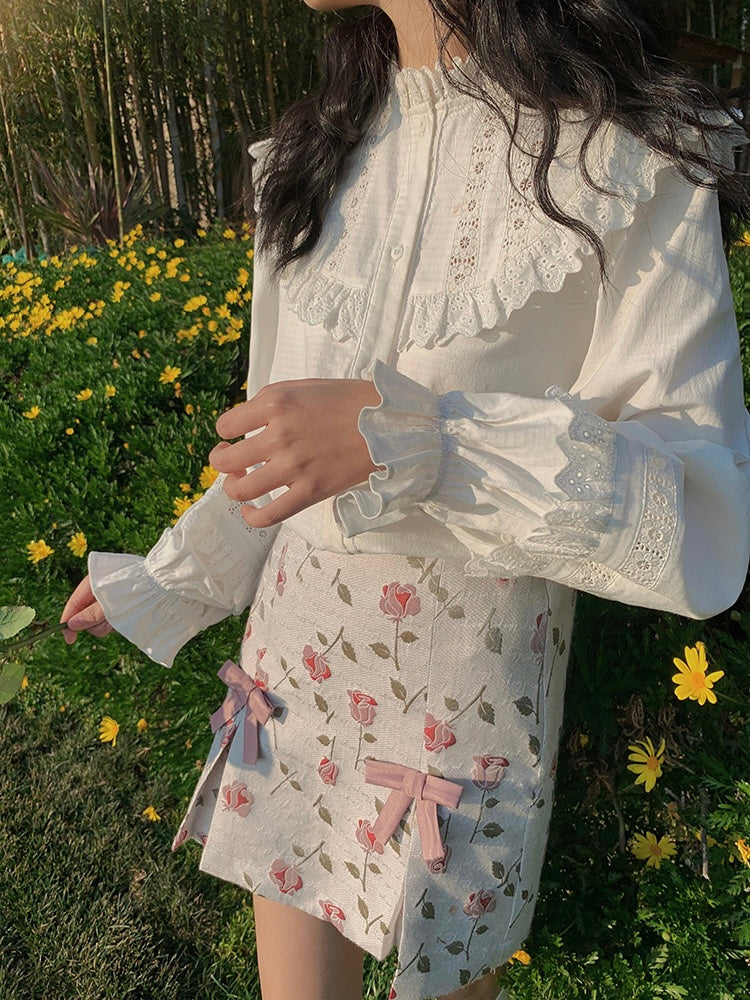 Rose Bouquet Jacquard Bowknot Skirt-ntbhshop