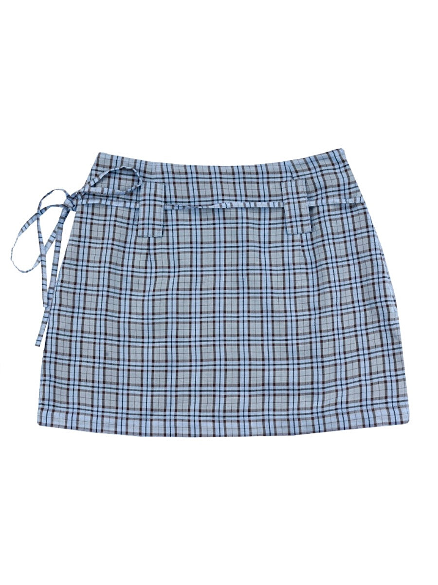 Plaid Dreamscape Skirts with Belts-ntbhshop