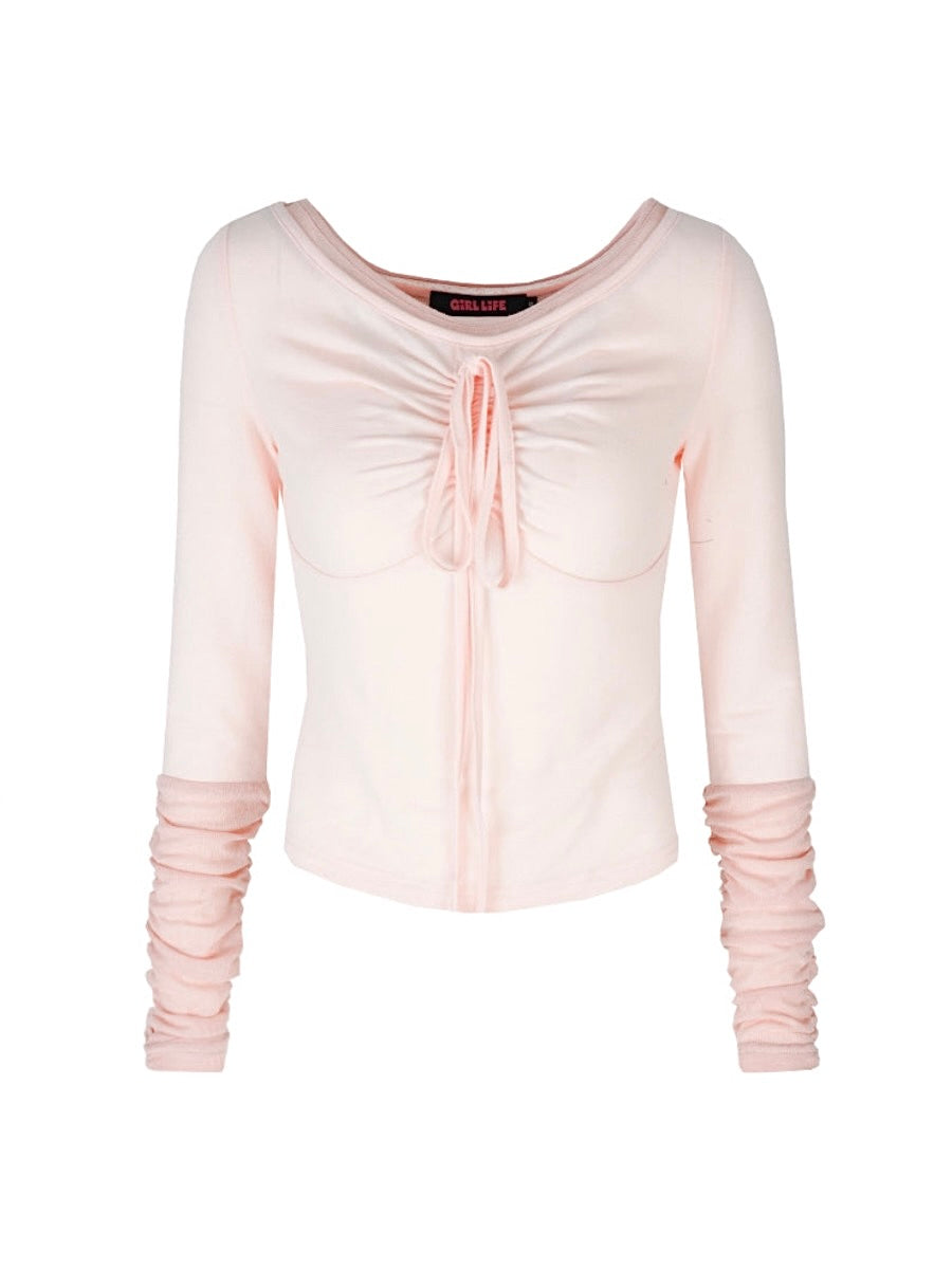 Sweetheart Tie-Up Ribbed Top-ntbhshop
