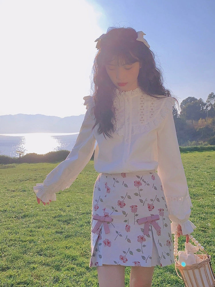 Rose Bouquet Jacquard Bowknot Skirt-ntbhshop