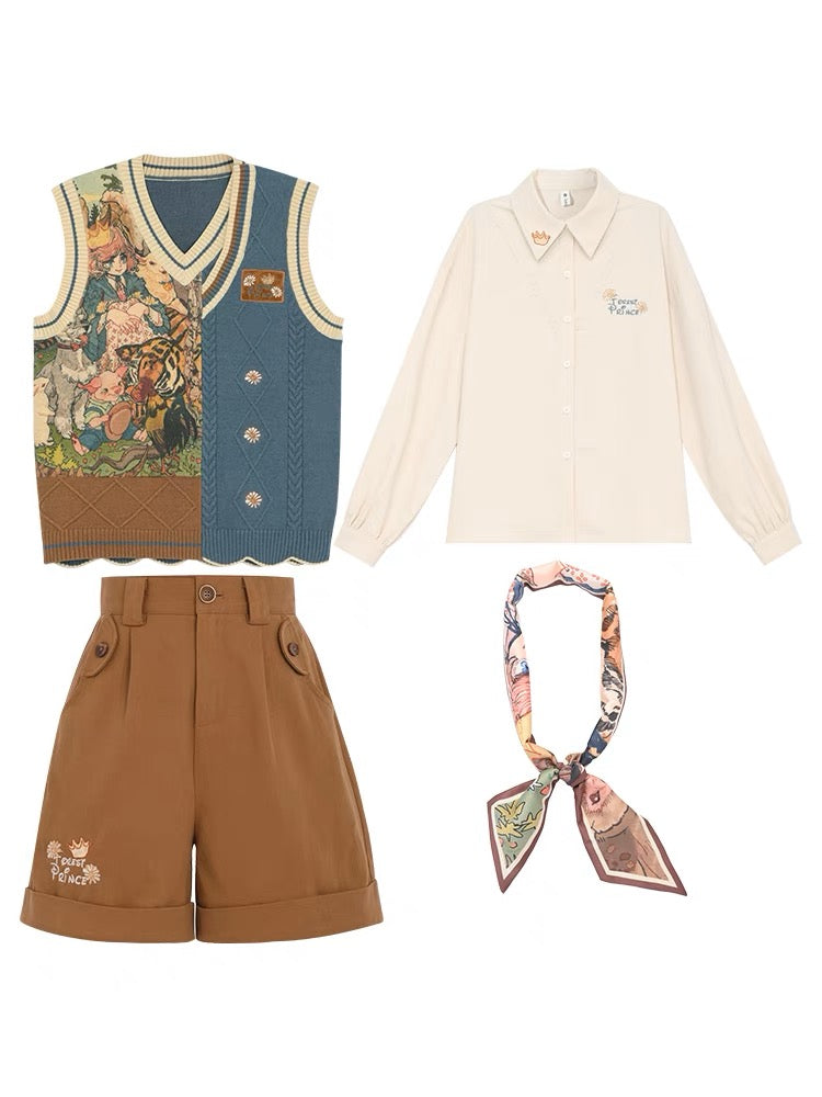Forest Prince Artistic Knit Vest, Shirt, Shorts & Scarf-ntbhshop