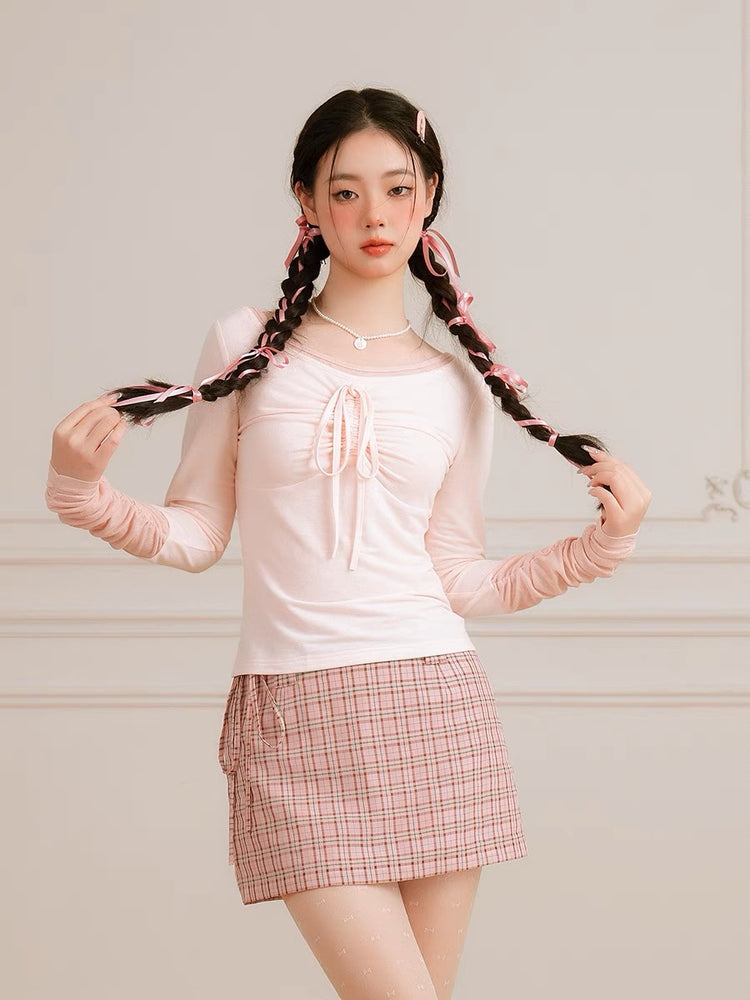 Sweetheart Tie-Up Ribbed Top-ntbhshop