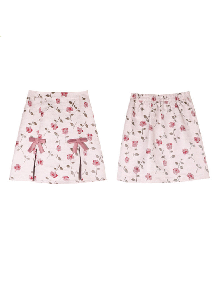 Rose Bouquet Jacquard Bowknot Skirt-ntbhshop