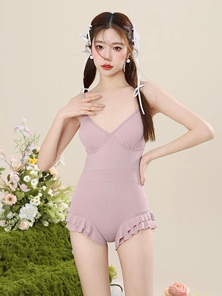 Pink Petals Ribbed Swimsuit & Sheer Top-ntbhshop