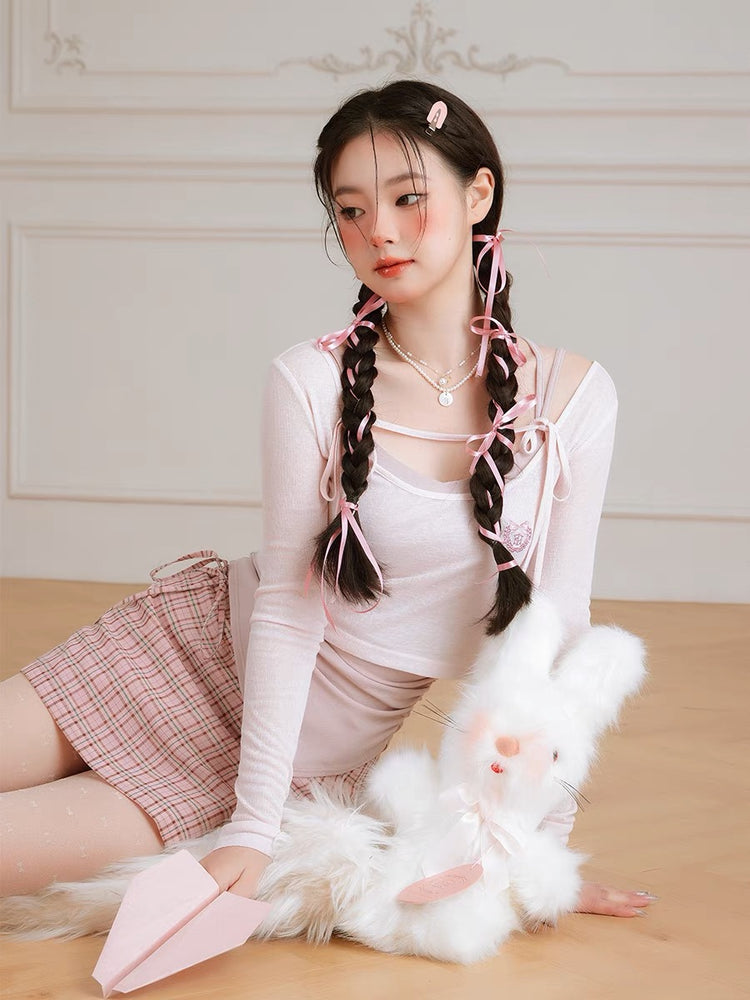 Balletcore Two-Piece Ribbed Crop Tops-ntbhshop