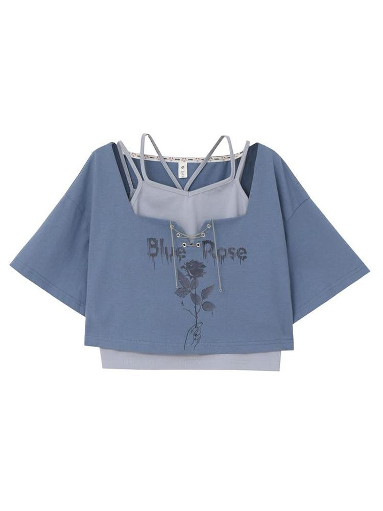 Blue Rose Crop Top & Shorts-ntbhshop