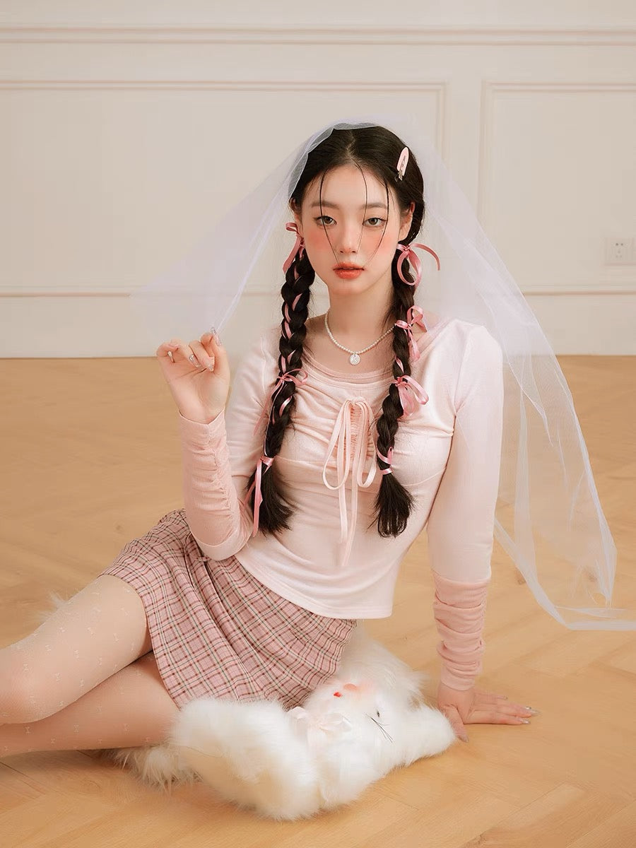 Sweetheart Tie-Up Ribbed Top-ntbhshop