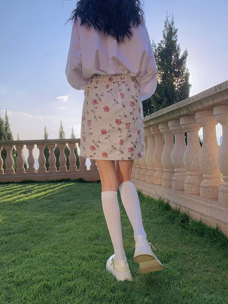 Rose Bouquet Jacquard Bowknot Skirt-ntbhshop