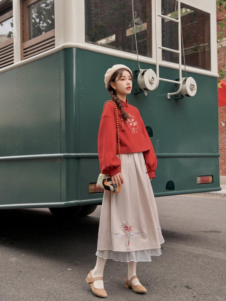 Manjusaka Crop Sweatshirt & Midi Skirt-ntbhshop