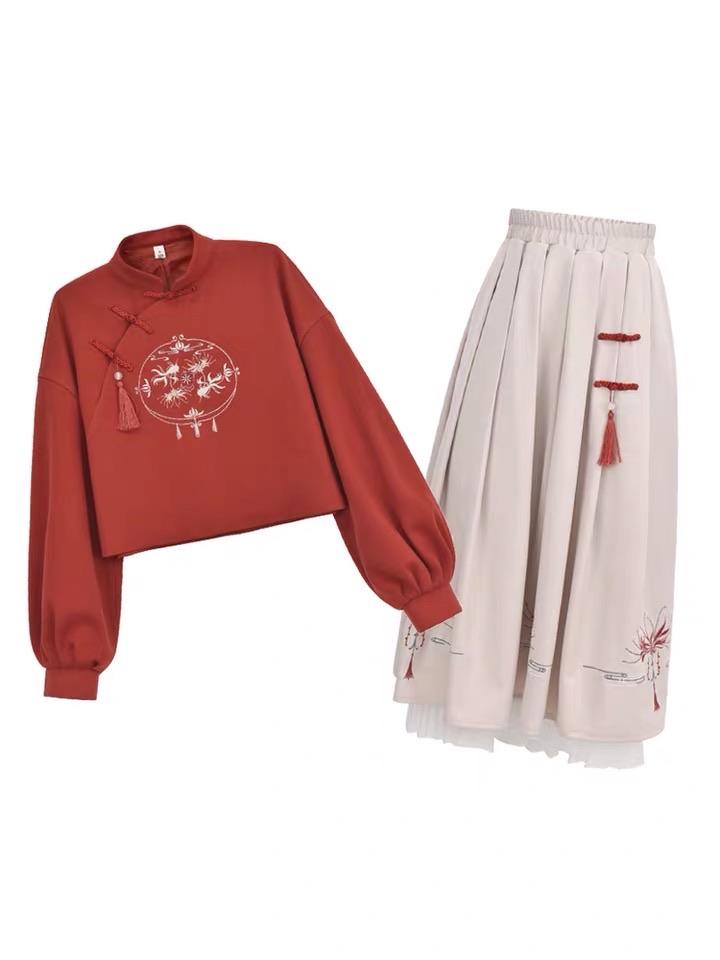 Manjusaka Crop Sweatshirt & Midi Skirt-ntbhshop