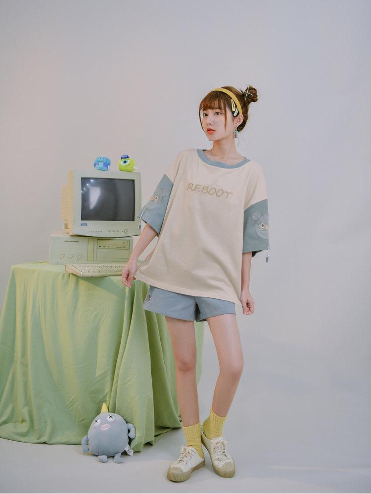 Monster Club Contrast Color Vitality Tee & Overall Shorts-ntbhshop