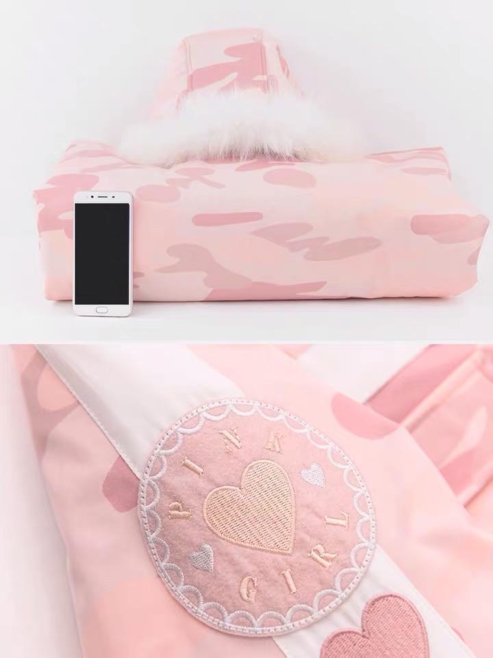 Pink Girl Camouflage Jacket with Fur Collar-ntbhshop