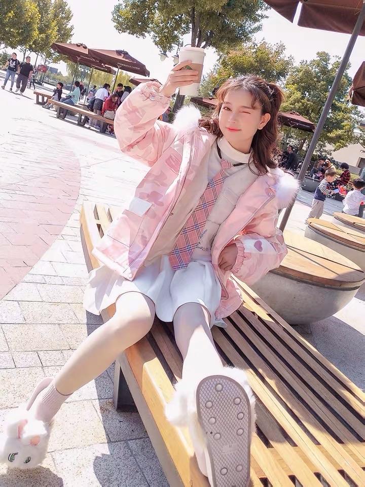 Pink Girl Camouflage Jacket with Fur Collar-ntbhshop