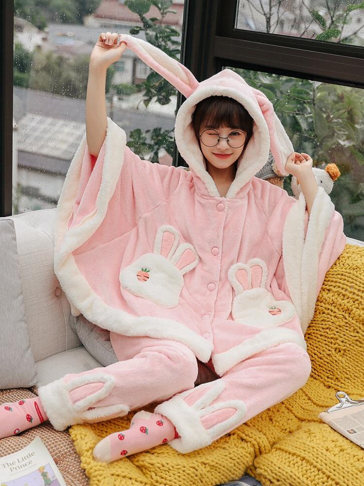 Pink Bunny Cozy Comfort Winter Flannel Pajama Set-ntbhshop